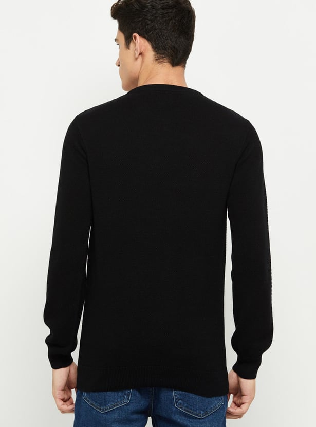 Men Textured Knitted Full Sleeves Sweater