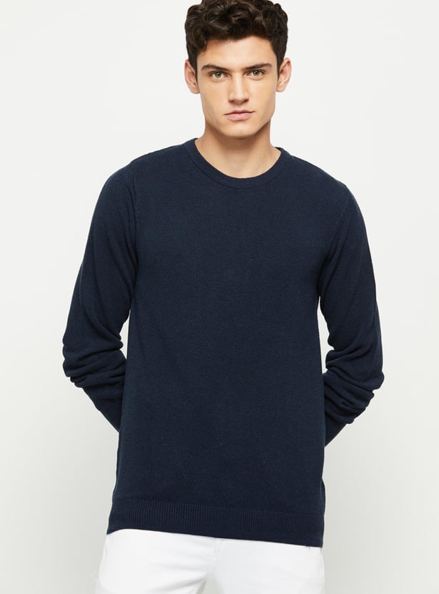 Men Textured Knitted Full Sleeves Sweater