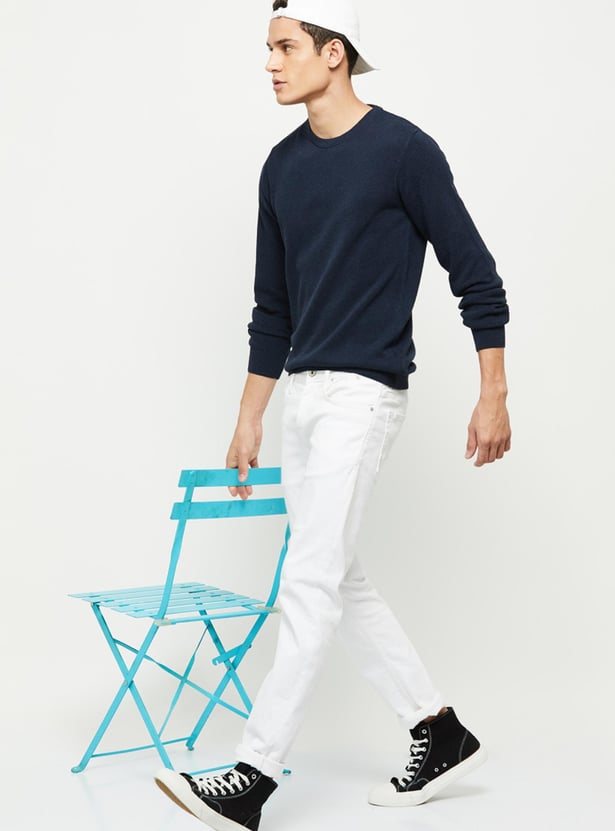 Men Textured Knitted Full Sleeves Sweater