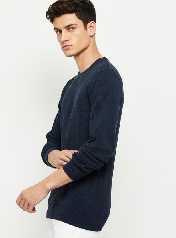 Men Textured Knitted Full Sleeves Sweater