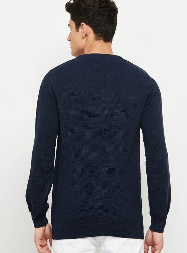 Men Textured Knitted Full Sleeves Sweater