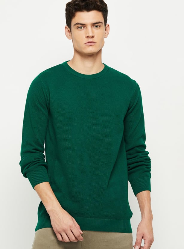 Men Textured Knitted Full Sleeves Sweater