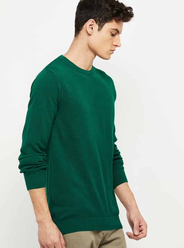 Men Textured Knitted Full Sleeves Sweater