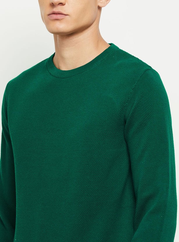 Men Textured Knitted Full Sleeves Sweater