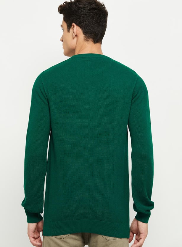 Men Textured Knitted Full Sleeves Sweater