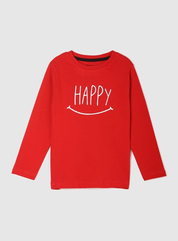 Boys Typographic Print Full Sleeves T-shirt