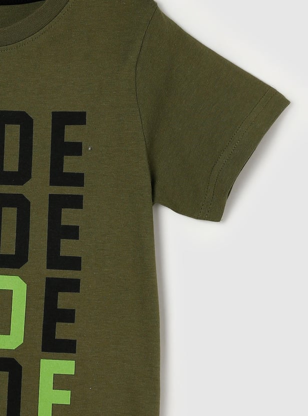 Boys Typographic Printed Crew Neck T-shirt