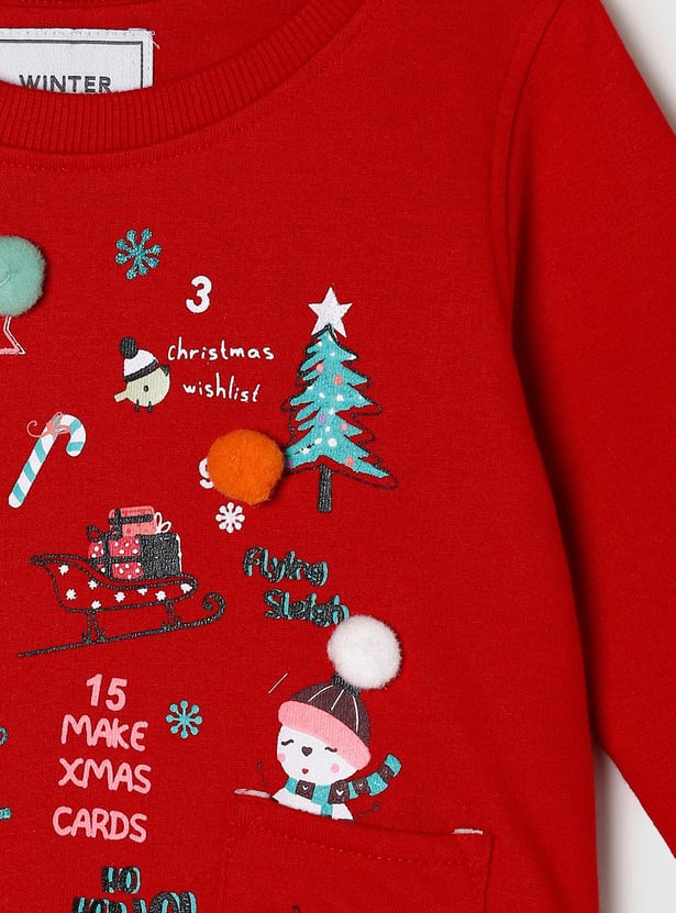 Girls Printed Round Neck Sweatshirt