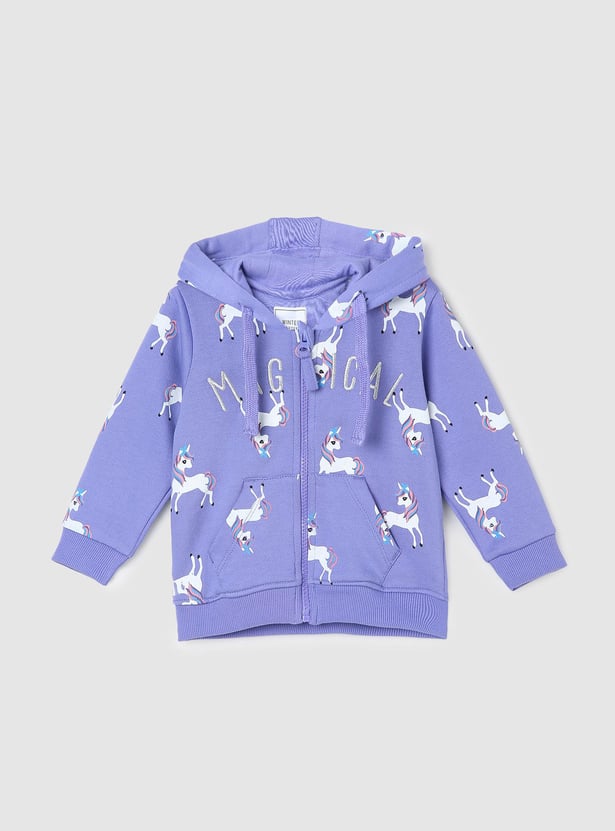 Girls Unicorn Printed Hooded Sweatshirt