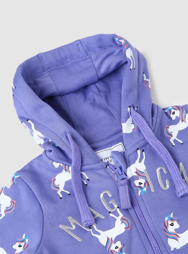 Girls Unicorn Printed Hooded Sweatshirt