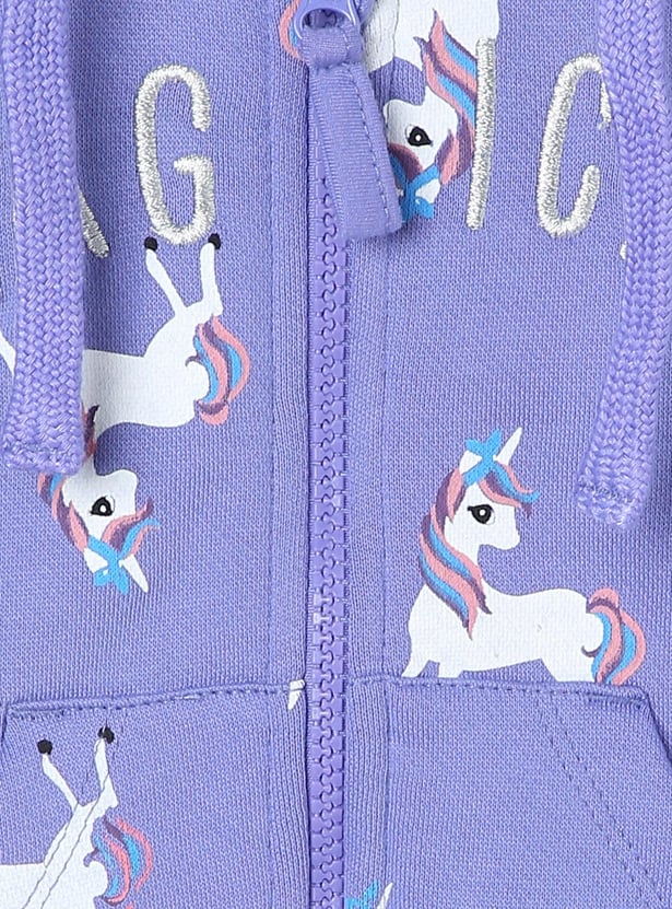 Girls Unicorn Printed Hooded Sweatshirt