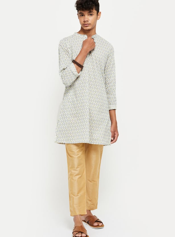 Boys Printed Band Collar Regular Fit Kurta