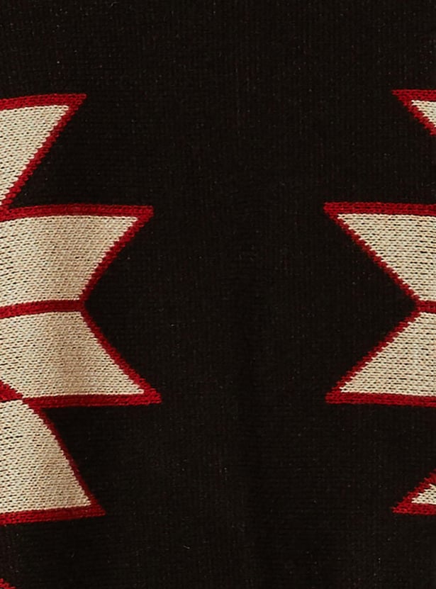 Women Aztec Printed Front-Open Shrug with Asymmetric Hem