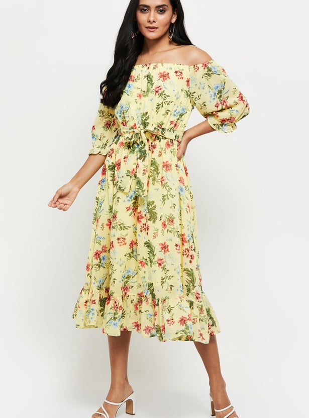 Women Printed Off-Shoulder A-Line Dress