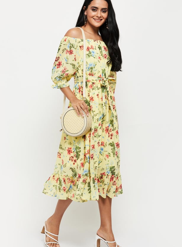 Women Printed Off-Shoulder A-Line Dress