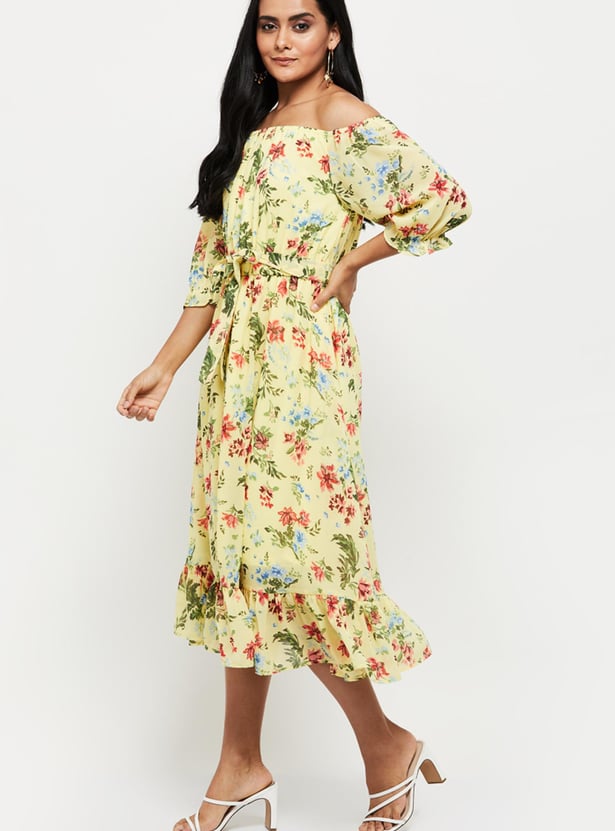 Women Printed Off-Shoulder A-Line Dress
