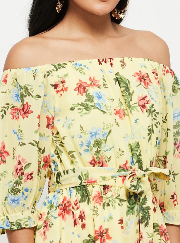 Women Printed Off-Shoulder A-Line Dress