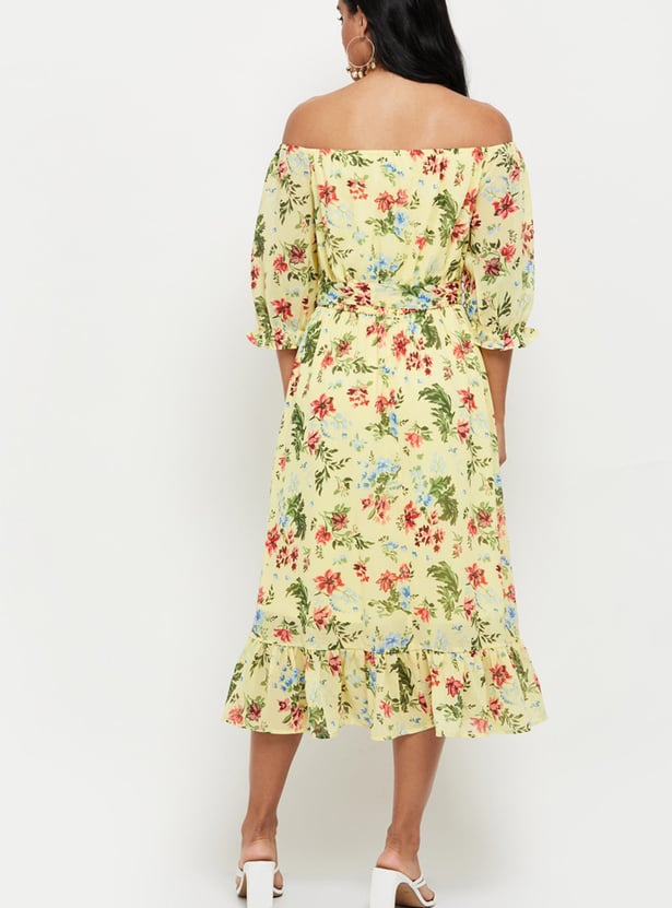 Women Printed Off-Shoulder A-Line Dress