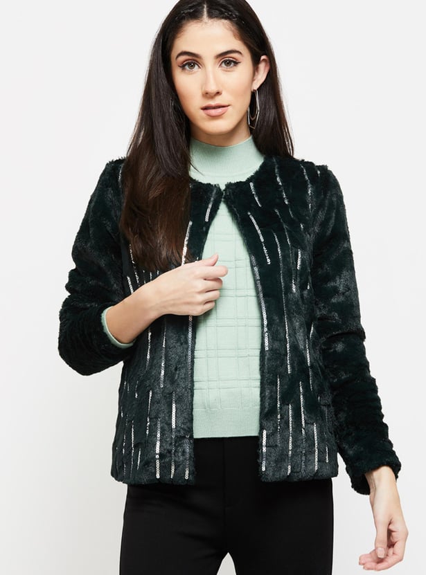 Women Sequin Embellished Full Sleeves Jacket