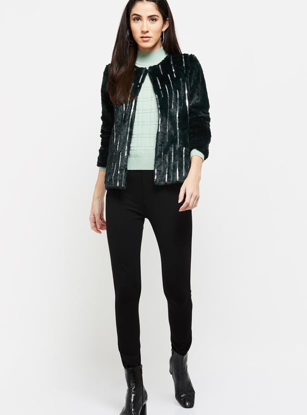 Women Sequin Embellished Full Sleeves Jacket