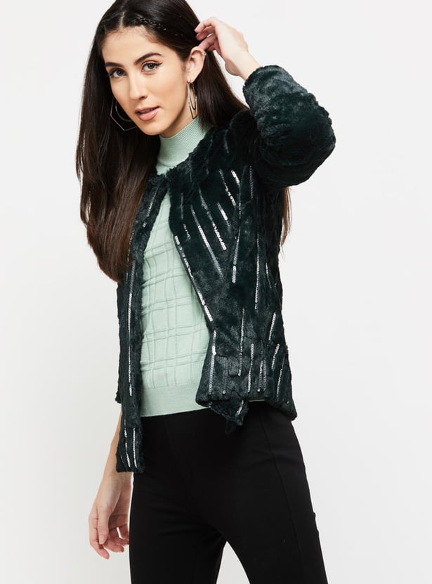 Women Sequin Embellished Full Sleeves Jacket