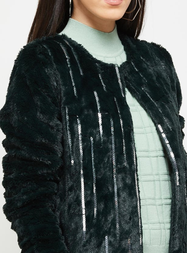 Women Sequin Embellished Full Sleeves Jacket