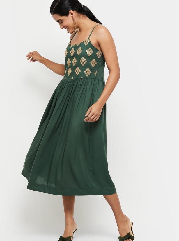 Women Sequin Embellished Sleeveless Midi Dress