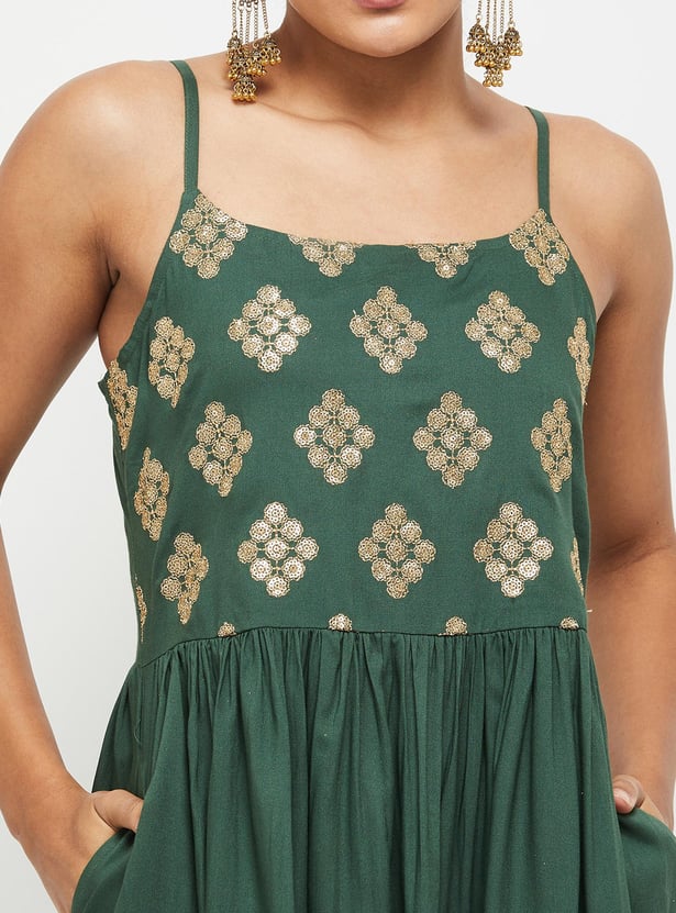Women Sequin Embellished Sleeveless Midi Dress