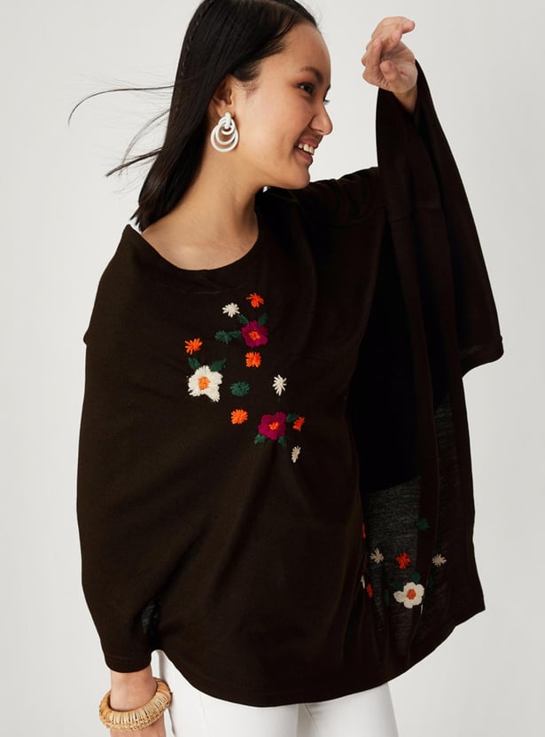 Women Embroidered Mock Shawl Poncho