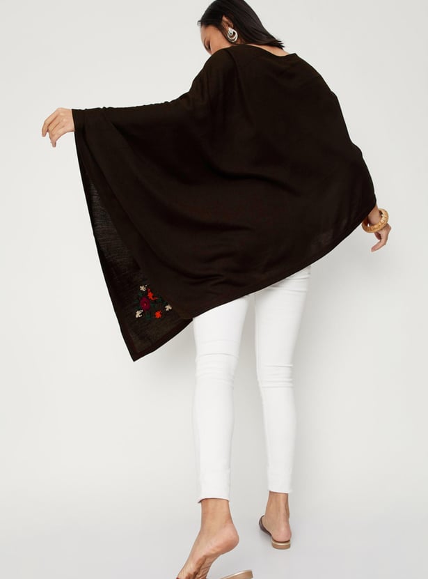 Women Embroidered Mock Shawl Poncho