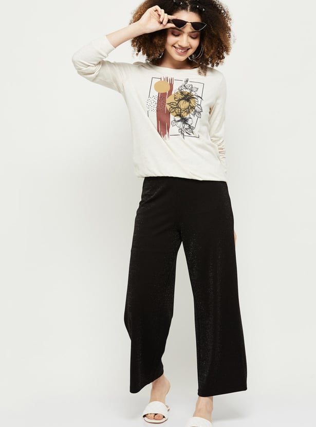 Women Printed Full Sleeves Crop T-shirt