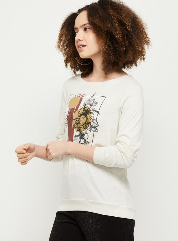 Women Printed Full Sleeves Crop T-shirt