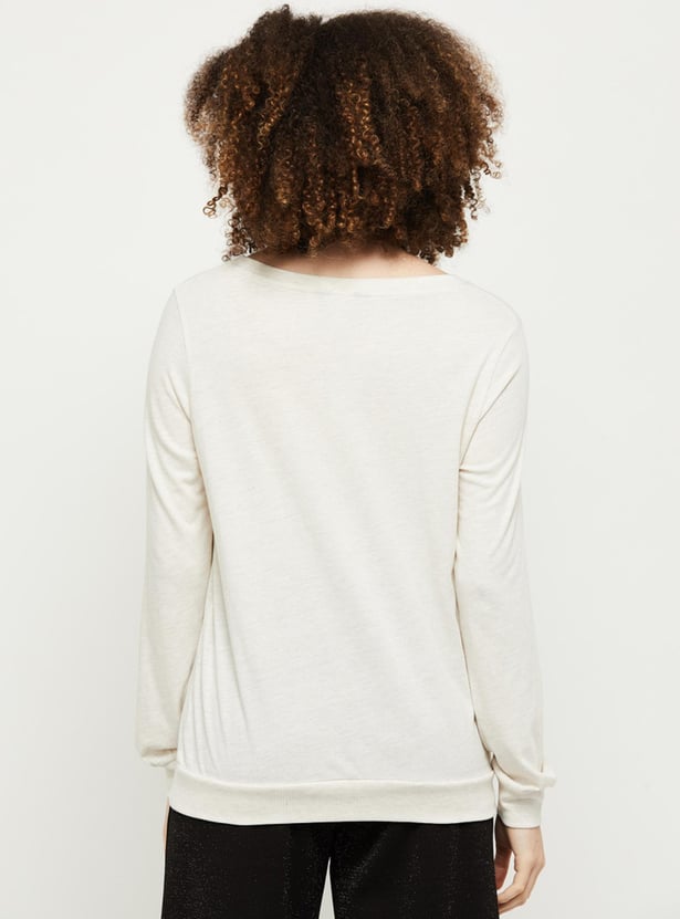 Women Printed Full Sleeves Crop T-shirt