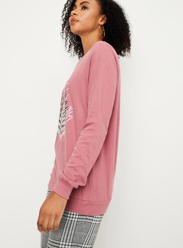 Women Printed Round Neck Sweatshirt