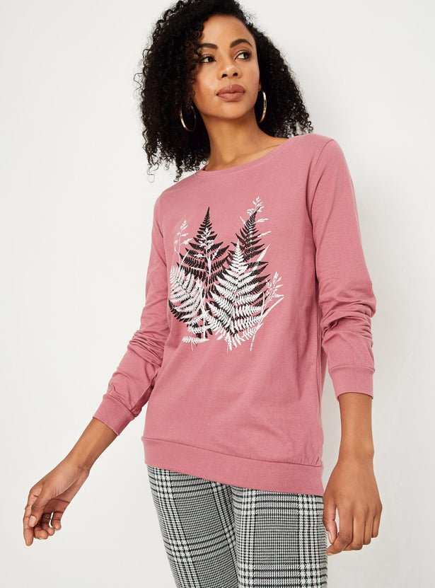 Women Printed Round Neck Sweatshirt