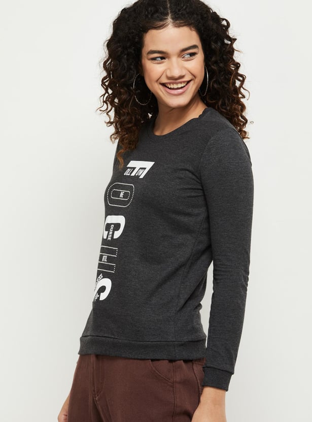 Women Typographic Printed Round Neck Sweatshirt