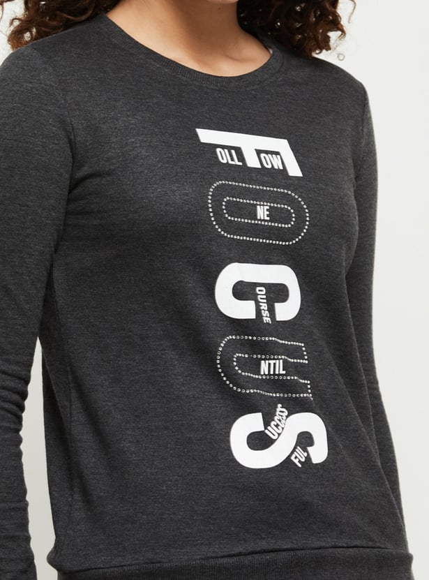 Women Typographic Printed Round Neck Sweatshirt