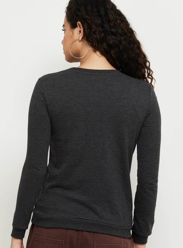 Women Typographic Printed Round Neck Sweatshirt