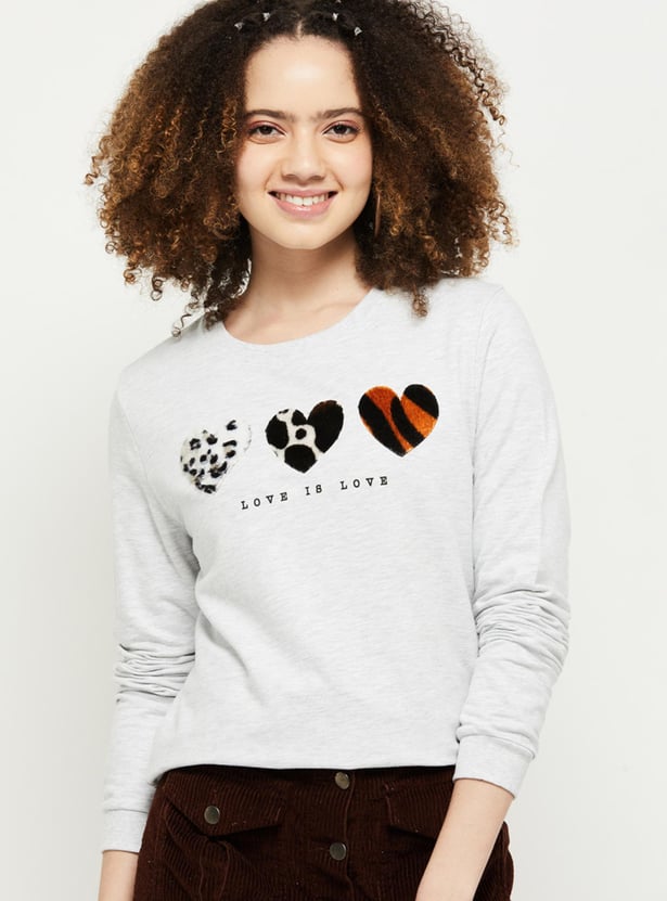 Women Printed Round Neck Sweatshirt