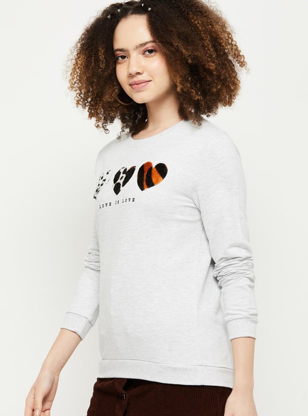 Women Printed Round Neck Sweatshirt