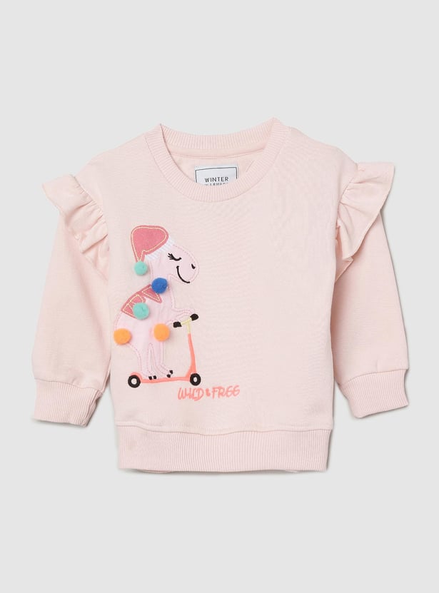 Girls Applique-Detailed Ruffled Sweatshirt