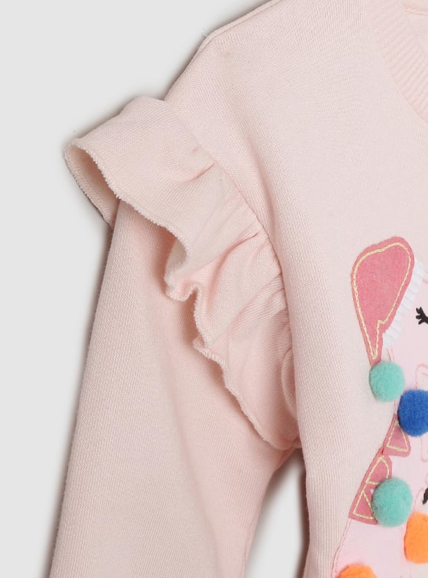 Girls Applique-Detailed Ruffled Sweatshirt