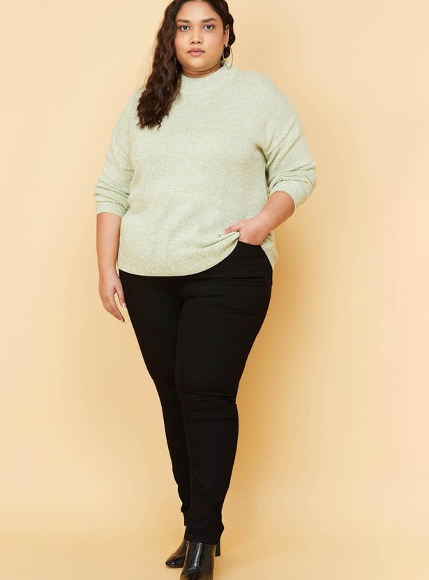 Women Textured High Neck Crop Sweater