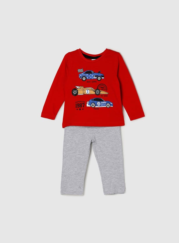 Boys Printed Full Sleeves T-shirt With Pyjama