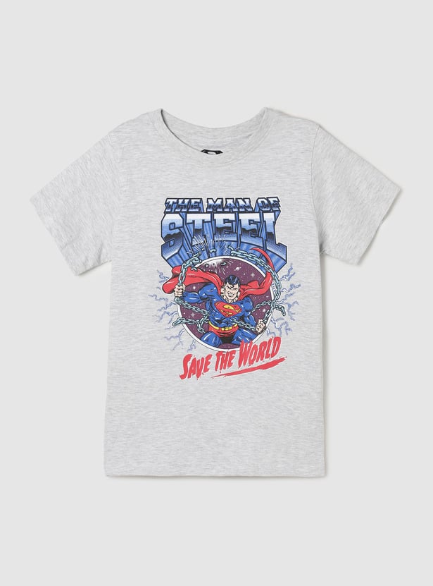 Boys Superman Print Round Neck T-shirt