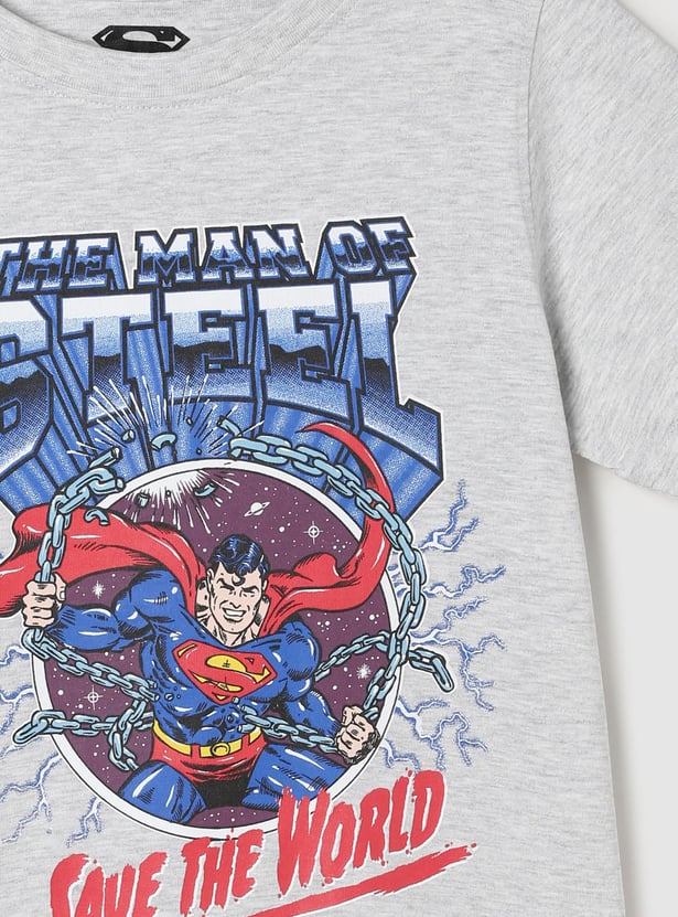 Boys Superman Print Round Neck T-shirt