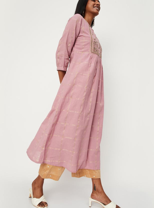 Women Embroidered Gathered A-line Kurta