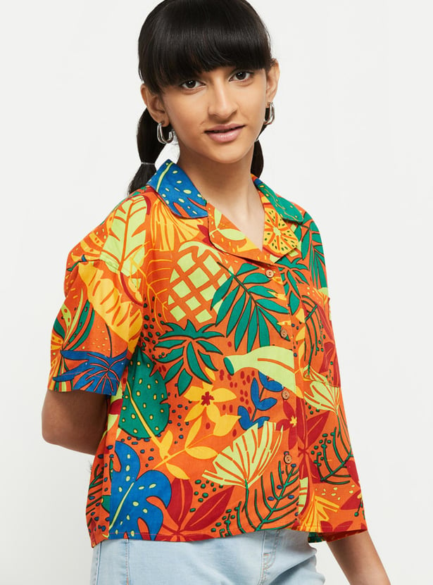 Girls Tropical Printed Half Sleeves Casual Shirt