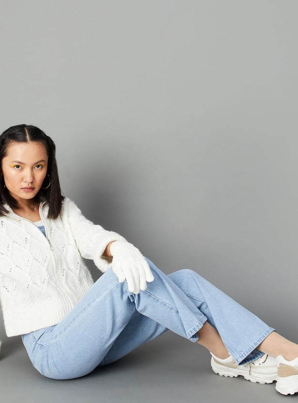 Women Textured Knit Boxy Jacket