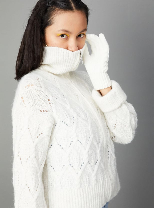 Women Textured Knit Boxy Jacket